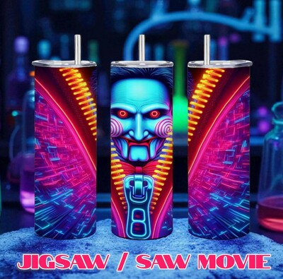 Movie SAW; Jigsaw Billy Tumbler | Zipper Design | 20oz Stainless Tumbler| Free Ship