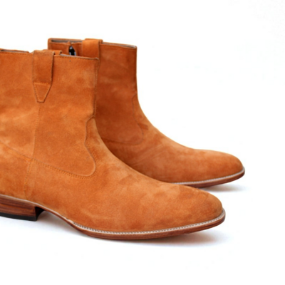 Crafted leather classic handmade tan suede leather side zipper jodhpur boot
