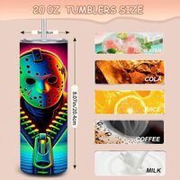 Friday the 13th Movie | Neon Cyber-Horror Jason Tumbler | 20oz Skinny Stainless Steel Travel Mug - Thumbnail 4