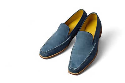 Crafted Leather Classic Blue Suede Leather Moccasin Loafers Dress Shoes