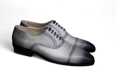 Crafted Leather Classic Men Gray Leather Oxford Lace up Dress Shoes