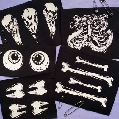 Anatomy & bones patch sets - raven skulls, ribcage, eyes, bones, teeth