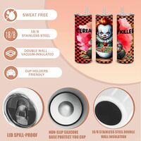 ​Chibi Pennywise Cereal Killer 20oz Tumbler, Cute Horror Movie Clown Drinkware, IT Stephen King Fan, Free Ship Gift - Thumbnail 2