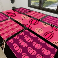 Pink Leaf Pattern 7-Piece Table Runner & Placemat Set - Halloween & Thanksgiving - Thumbnail 2
