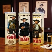 The Good, The Bad and The Ugly Tumbler, Clint Eastwood Western 20oz Skinny Tumbler, Spaghetti Western Movie Fan Gift - Thumbnail 1
