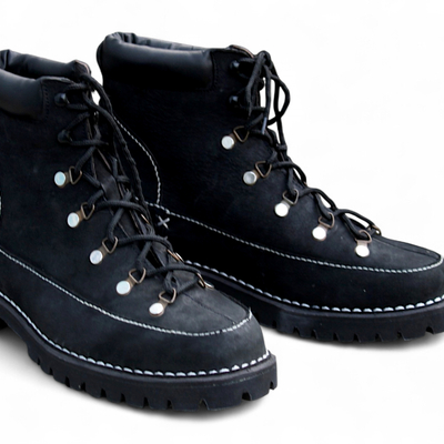 Crafted leather bespoke dress shoes black leather vibram sole combat ankle high military boot