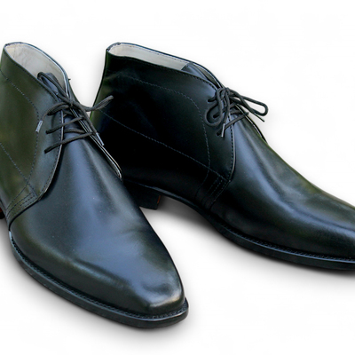 Crafted leather handmade black calf leather chukka boot