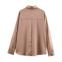Fashionable and casual loose satin textured dropped shoulder shirt - Thumbnail 1