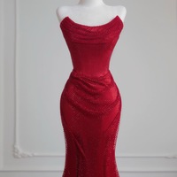 Elegant Red Sequined Mermaid Strapless Floor Length Prom Dress‌ - Thumbnail 3