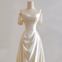 Simple Ivory Satin Wedding Prom Dress,Quinceanera Dress,Graduation Gowns,Minimalist Evening Formal Dresses,Gifts For Her,Long Dress - Thumbnail 5
