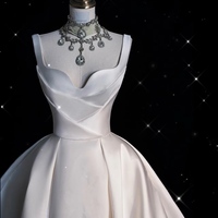 Sexy Sleeveless Satin A line Ball Wedding Dresses with Train - Thumbnail 3