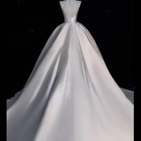 Sexy Sleeveless Satin A line Ball Wedding Dresses with Train - Thumbnail 2