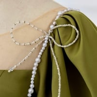 Green Short Sleeves Floor Length with Beadeing Bow Lace up Back Evevning Dresses  - Thumbnail 1