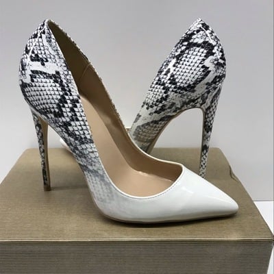 White gradient black snake pattern high heels 12cm