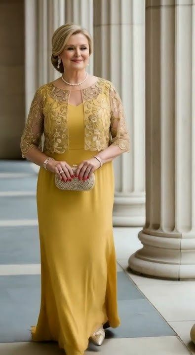 Yellow Sheath Plus Size Tea-length with Lace Jacket Mother Of Bride /Groom Dresses Evening Formal Gown