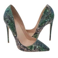 Metal heel snake print color matching pointed toe stiletto heels - Thumbnail 4