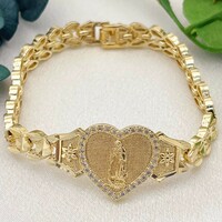 ✨💛 Sacred Elegance: Two-Tone Stainless Steel Virgin Mary Heart Bracelet 💛✨ - Thumbnail 2