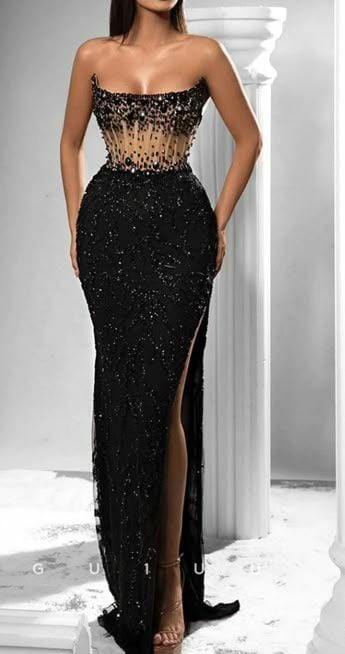 Black Mermaid Beading Crystals Prom Dresses Evening Formal Gown African Girls Birthday Party Dress