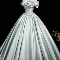 Green Satin Long A-Line Prom Party Dress - Thumbnail 1