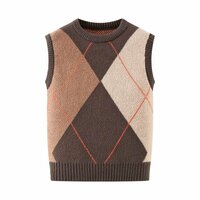 Versatile jacquard diamond knitted vest - Thumbnail 1