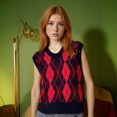 Fashionable and versatile loose diamond pattern knitted vest