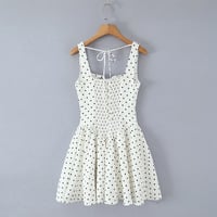 Retro polka dot lace-up princess dress with elastic back - Thumbnail 2