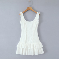 Tight waist lace design short skirt ruffle sleeveless mini dress - Thumbnail 1
