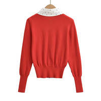 Retro cardigan top fake two-piece stitching embroidered sweater - Thumbnail 3