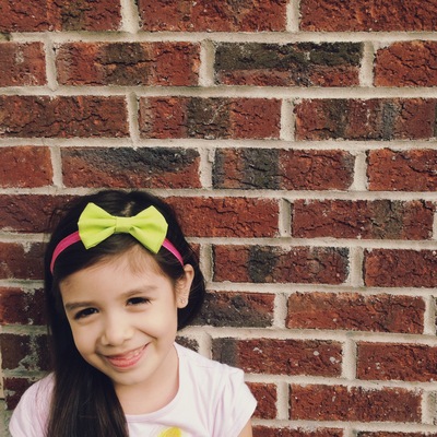 Neon green & hot pink bow - headband