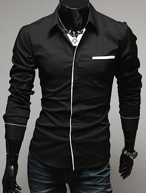 Black New Fashion Men Slim Blends Casual Shirts M/L/XL/XXL 1215SJ-9006b 