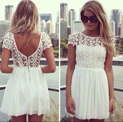 White Lace Dress Rounded neckline with opening in the back