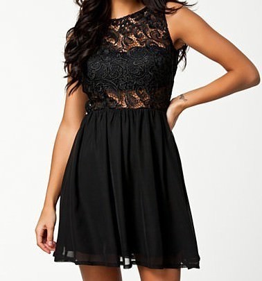 Lace Dress Rounded neckline with opening in the back Black