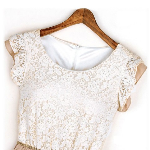 Lace chiffon Dress Women's Short-sleeve Dots Dress Polka Waist Mini Dress 