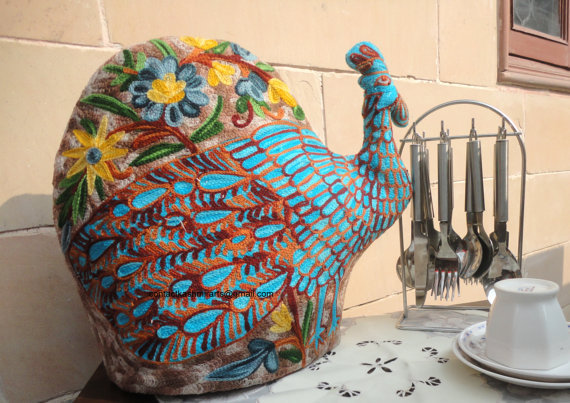 Free shipping Peacock Quilted Tea CozyEmbroidered