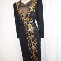 Vintage Nite Black/Gold L/S Sequins Dress, Size M-L - Thumbnail 2
