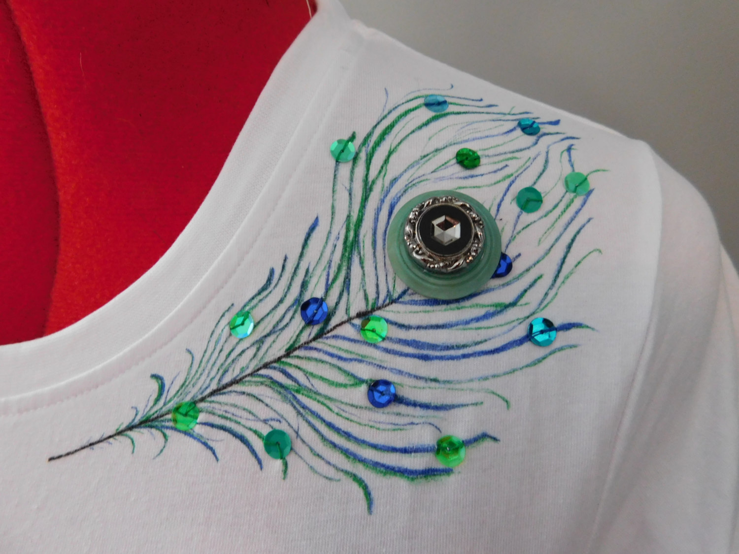 t shirt with peacock feathers