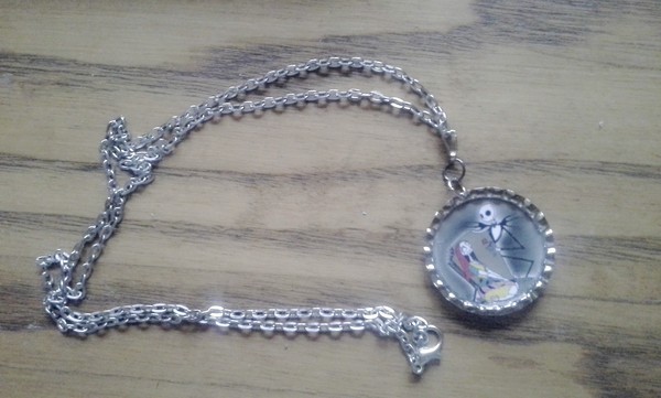 Nightmare Before Christmas Jack and Sally Bottle Cap Necklace