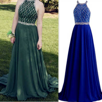 Halter a-line custom made long prom dress,evening dress,charming prom dresses,bg137