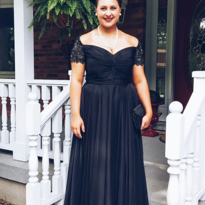 Plus size black chiffon prom dresses off shoulder women party dresses - Thumbnail 2