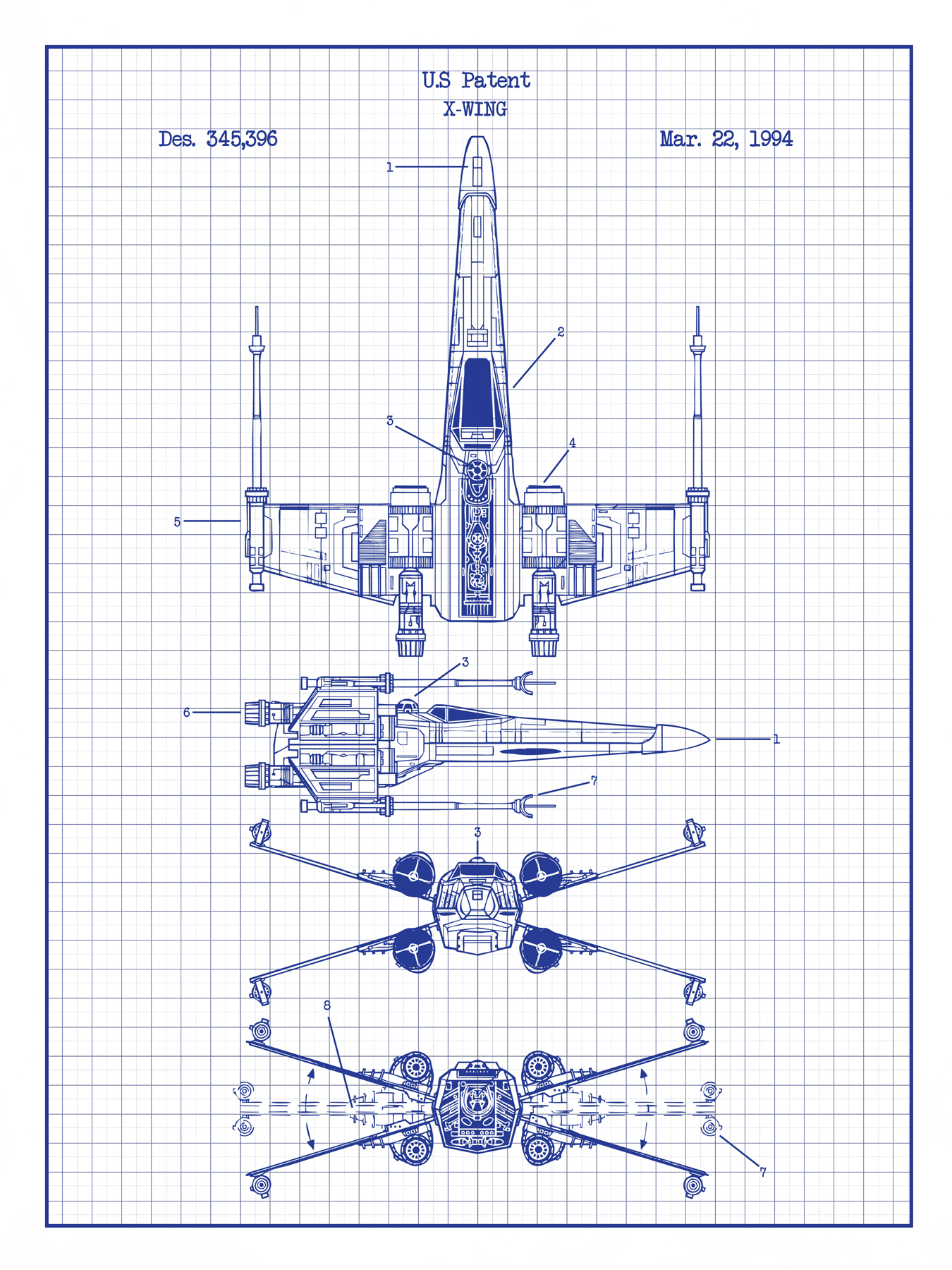 star wars x wing patent design art poster 18 x 24 silk screen print sold by inked and screened on storenvy