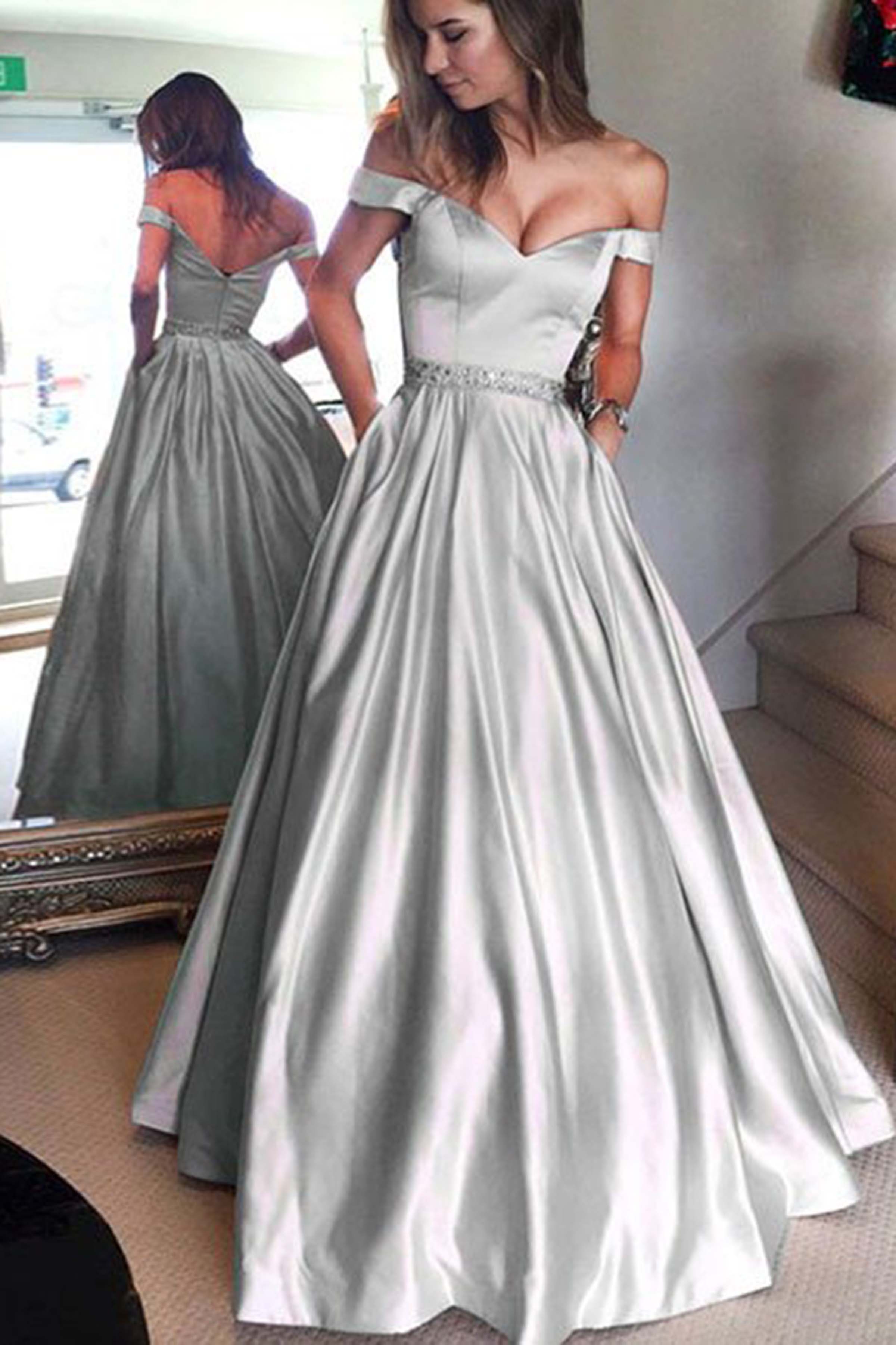 gray long prom dresses