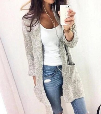 Loose Long-Sleeved Knit Cardigan Sweater Jacket