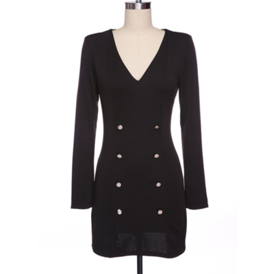 Design black long-sleeved dress
