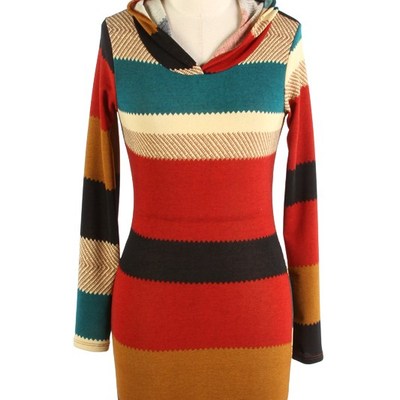 Multi striped hacci sweater hoodie l/s dress 