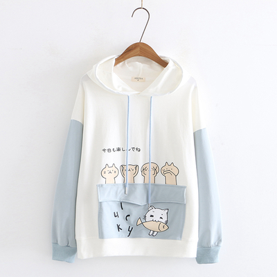 New cute cat and fish pocket hoodie