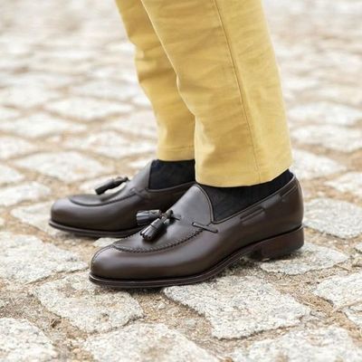 Dark brown formal leather tassal's loafers shoes