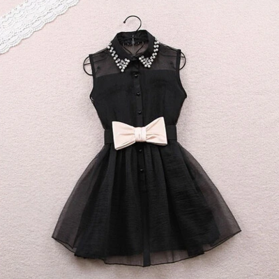 Fashion bow belt sleeveless dress