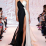 Black And White Dress, Sexy V Neck Prom Dress,High Split Chiffon Evening Dress,Custom Made,Party Dress，284-1