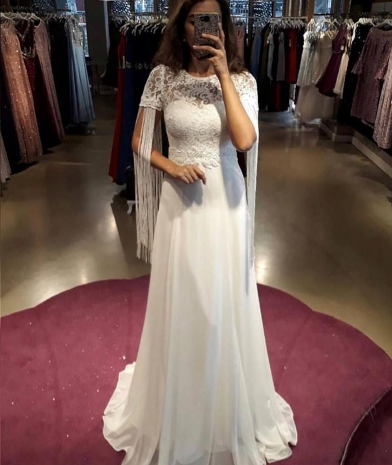 Simple Country Style Wedding Dresses With Tassel ALine Short Sleeves