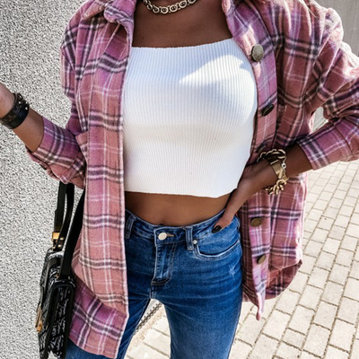 Loose casual plaid long-sleeved jacket